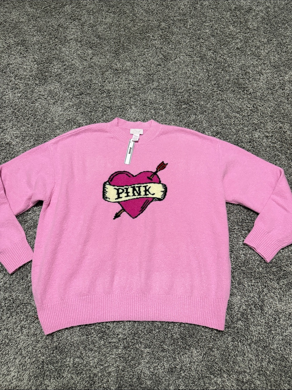 PINK Victoria's Secret Bubblegum Pink Crewneck Sweater with Heart Graphic